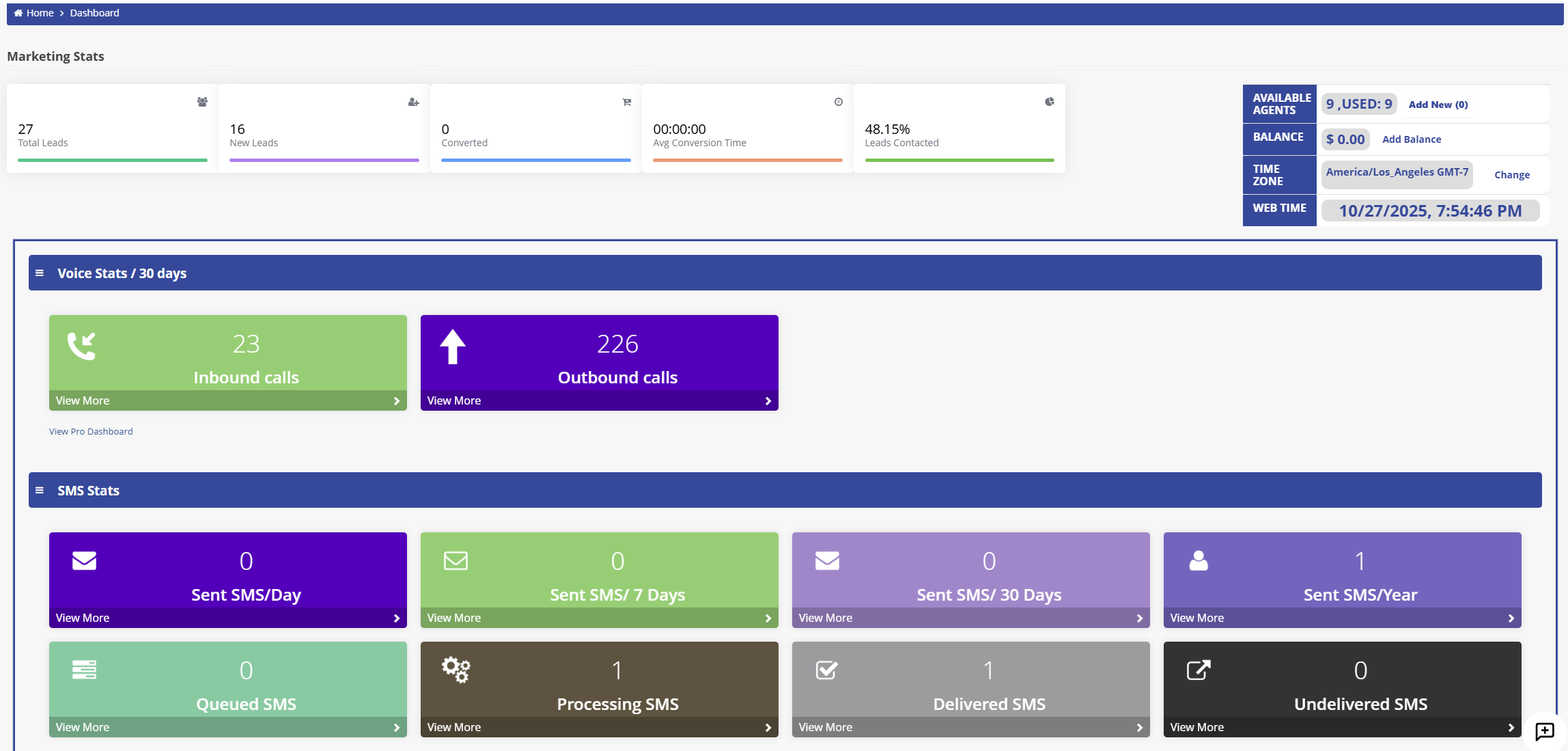 Mango9 Dashboard - Lead Management Interface