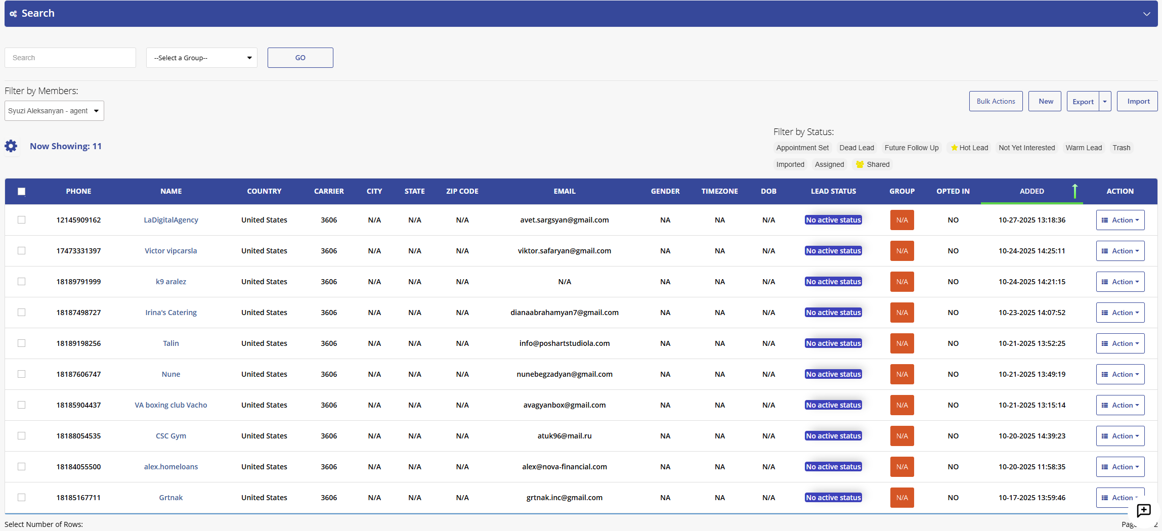 Lead List Management Interface